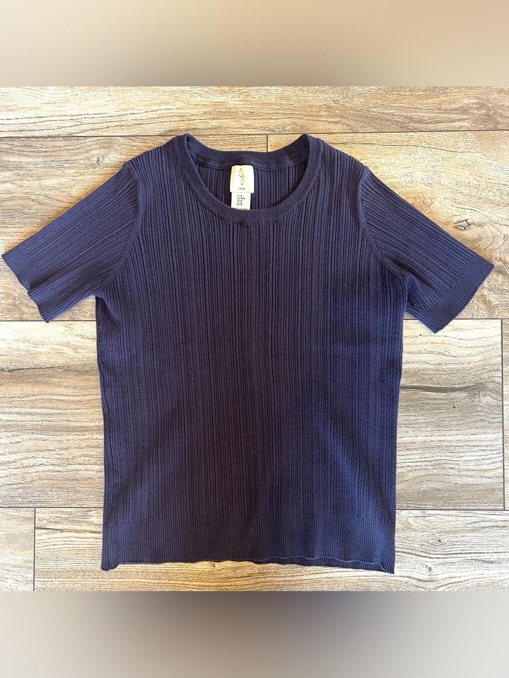 Joie Ribbed Knit Short Sleeve Top Navy Blue Nautical Size Medium